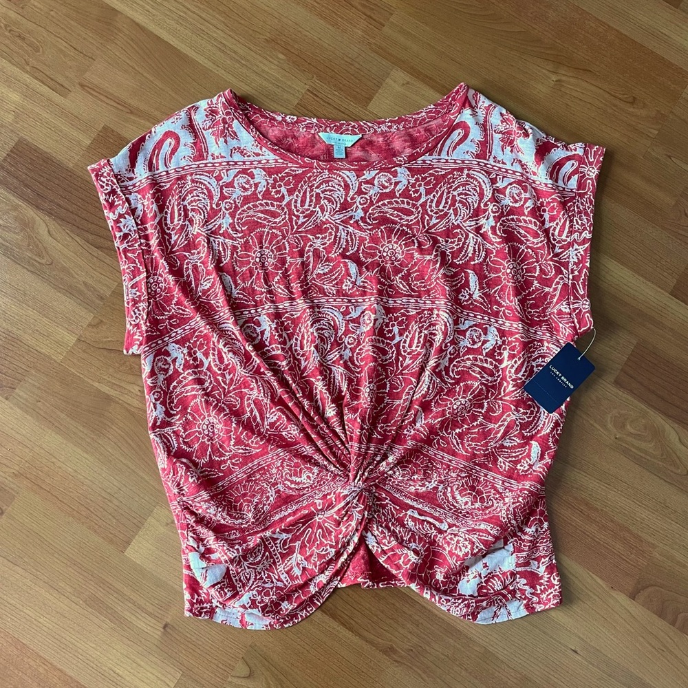 NWT Lucky Brand Floral Twist Knot T-Shirt